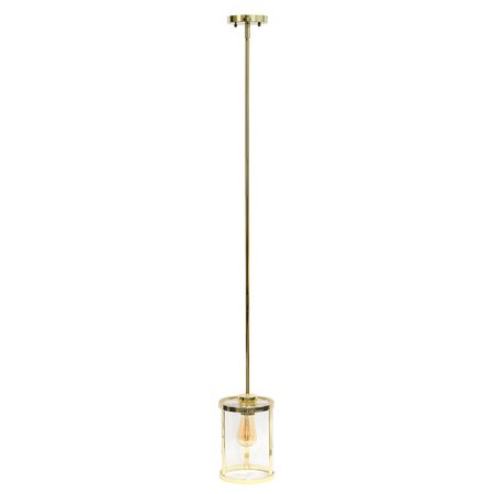 LALIA HOME 1-Light 9.25" Adjustable Hanging Cylindrical Clear Glass Pendant Fixture with Metal Accents, Gold LHP-3002-GL